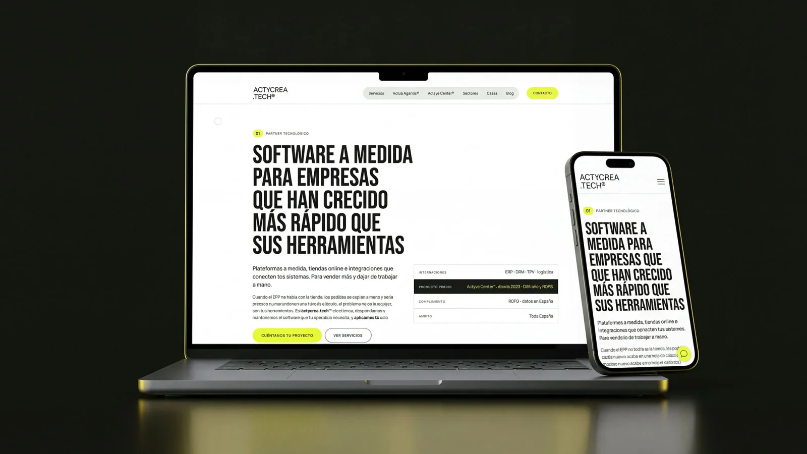 Composición con la portada, un caso y un artículo de Actycrea.tech en escritorio y móvil