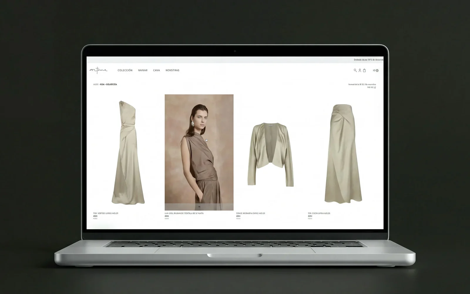 Colección de la tienda Shopify de Cortana, firma española de moda de autor, desarrollada a medida