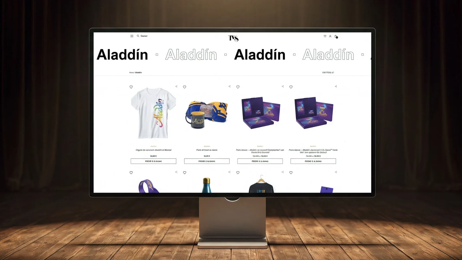 Listado de productos de merchandising de un musical en la tienda online